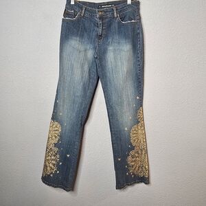 DKNY So Low Lita Jeans Sz 6 Gold Sparkle Embellishments Blue Bootcut Cowgirl Y2K
